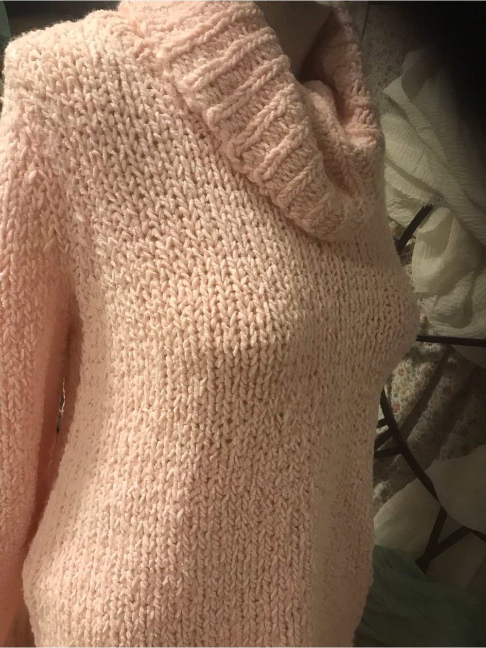 Express Chunky Cowl Neck Sweater - Pale Pink